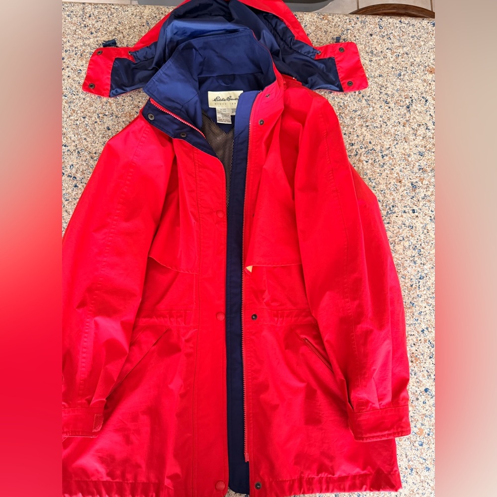 Eddie Bauer Red and Navy Hooded Shell Jacket